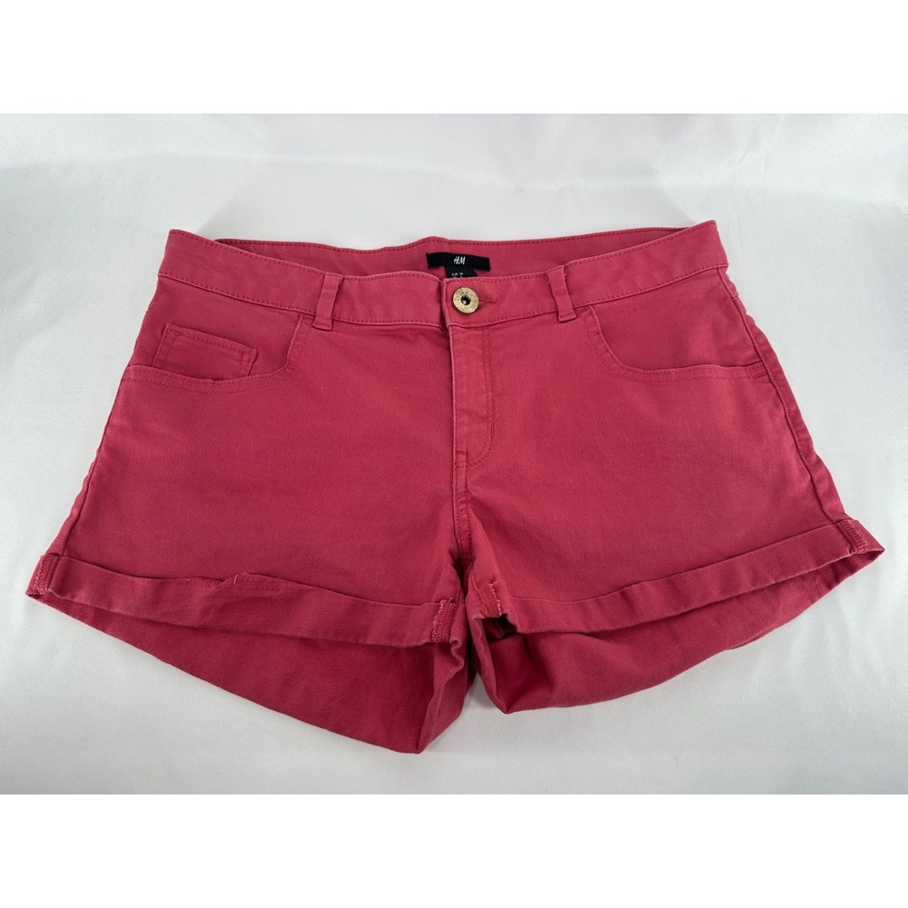 H&M Shorts Women Size 8 Pink Cotton Stretch Cuffed Casual Twill Summer